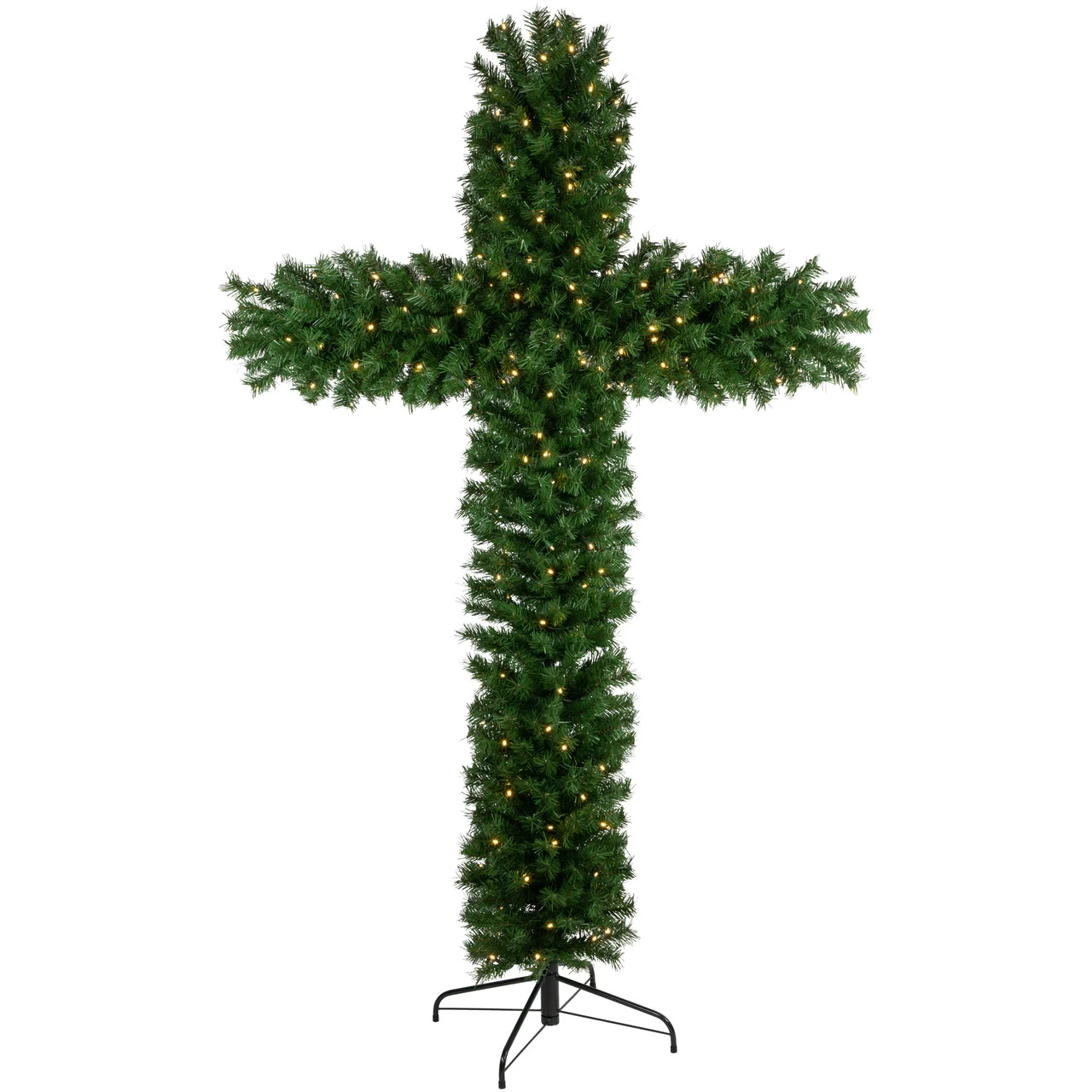 7' Pre-Lit Artificial Pine Christmas Cross - Warm White LED Lights 3 7' Pre-Lit Artificial Pine Christmas Cross - Warm White LED Lights