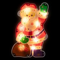 13" Red And White Lighted Holographic Santa Claus Christmas Window Silhouette Decoration