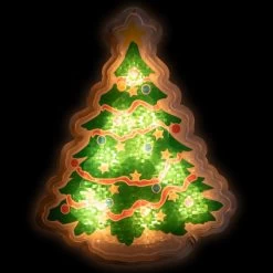 12.5" Lighted Holographic Christmas Tree Window Silhouette Decor