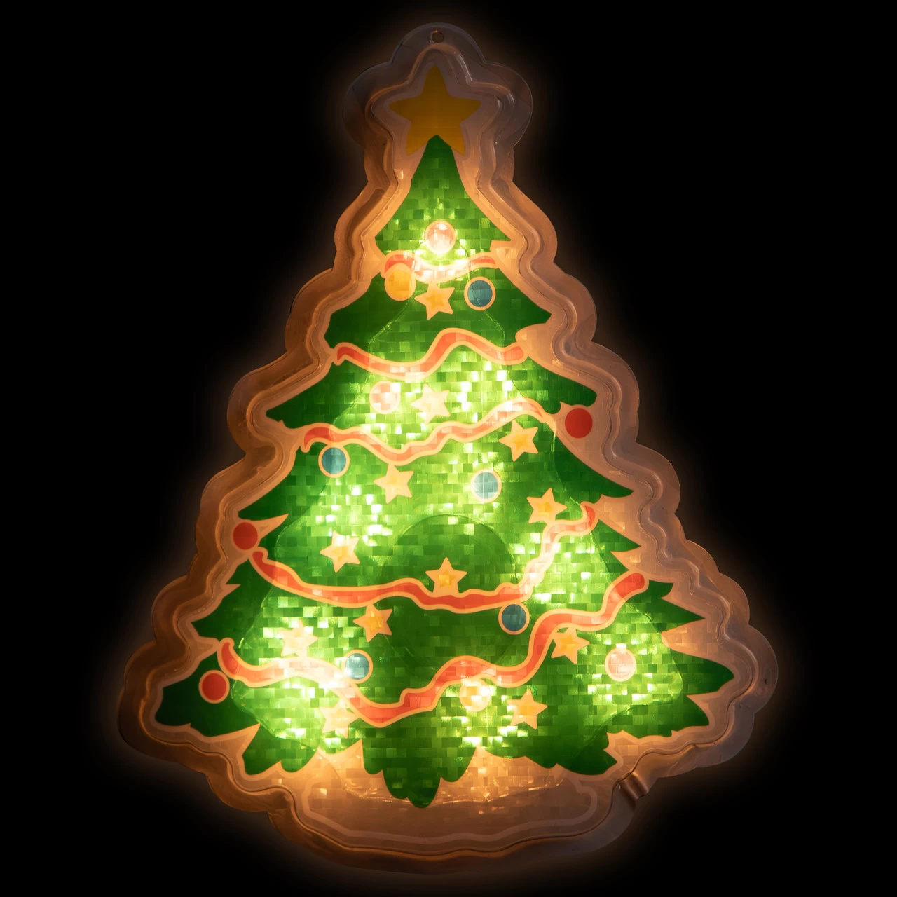 12.5" Lighted Holographic Christmas Tree Window Silhouette Decor 3 12.5" Lighted Holographic Christmas Tree Window Silhouette Decor