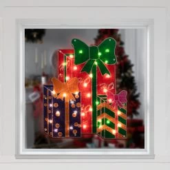 17" Green And Red Double-Sided Lighted Holographic Shimmering Christmas Presents Window Silhouette -Christmas Decoration Store northlight zg15704 2 09689.1667569955