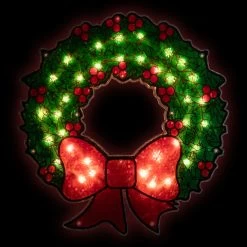 15" Lighted Holographic Christmas Wreath Window Silhouette Decoration