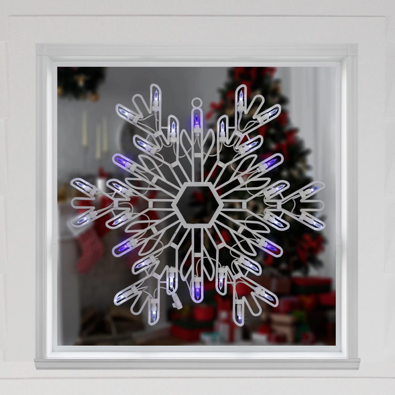 16" LED Lighted Pure White And Blue Snowflake Christmas Window Silhouette Decoration 4 16" LED Lighted Pure White And Blue Snowflake Christmas Window Silhouette Decoration - Image 2