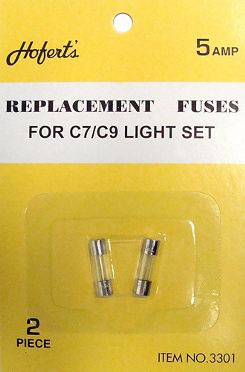 5 Packs Of 2 Ct HOF 3301 Clear Replacement Fuses For C7 Or C9 Light Strings - 5 Amps 3 5 Packs Of 2 Ct HOF 3301 Clear Replacement Fuses For C7 Or C9 Light Strings - 5 Amps