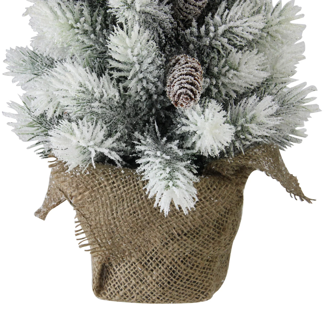 19" Potted Slim Flocked Mini Pine Artificial Christmas Tree In Burlap Base - Unlit 6 19" Potted Slim Flocked Mini Pine Artificial Christmas Tree In Burlap Base - Unlit - Image 4