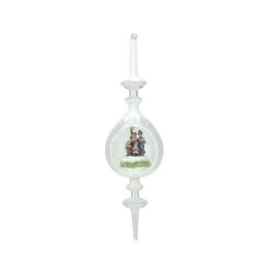 12.5" White Caroling Family Inside Of Glass Pendant Christmas Finial Ornament