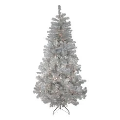 7.5' Pre-Lit Full Metallic Tinsel Artificial Christmas Tree, Clear Lights