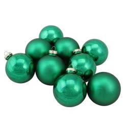 9ct Green 2-Finish Glass Christmas Ball Ornaments 2.5" (60mm)