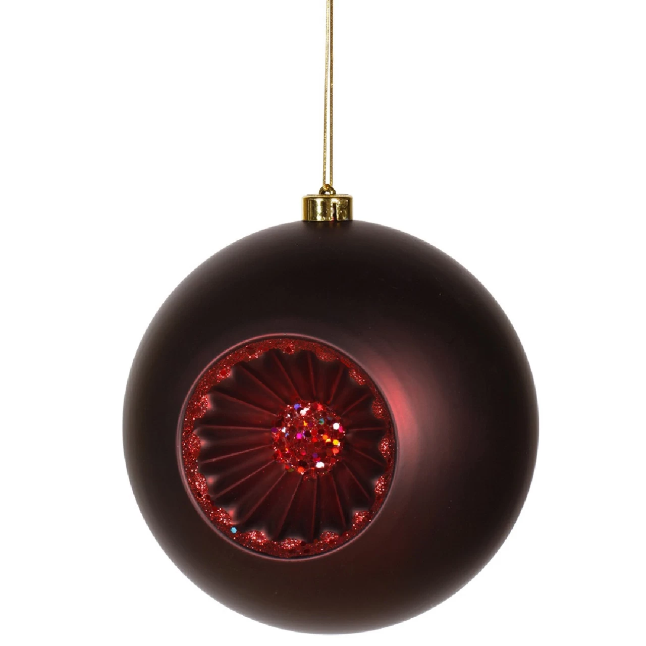 Matte Burgundy Red Retro Reflector Shatterproof Christmas Ball Ornament 8" (200mm) 4 Matte Burgundy Red Retro Reflector Shatterproof Christmas Ball Ornament 8" (200mm) - Image 2