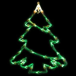 15" Green And Yellow Lighted Christmas Tree Window Silhouette Decoration
