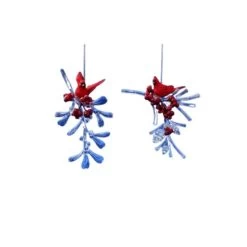Club Pack Of 12 Icy Crystal Decorative Cardinal Berry Branches Ornaments 4"