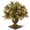 24” Pre-lit Potted Wintry Pine Porch Bush Artificial Christmas Tree – Clear Lights