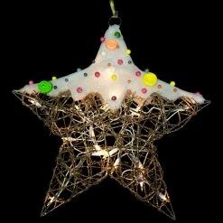 17" Lighted Champagne Gold Candy Covered Star Christmas Window Decoration