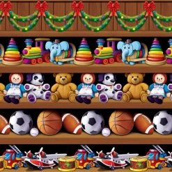 Pack Of 6 Printed Christmas Santa's Workshop Backdrop 4' X 30'