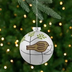 4ct Champagne Gold And Brown Bird 2-Finish Glass Christmas Ball Ornaments 4" (100mm)