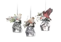 Club Pack Of 12 Clear Icy Crystal Christmas Birds On Ice Cubes Ornaments 3"