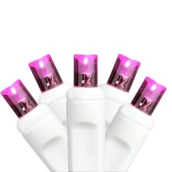 50 Pink LED Wide Angle Commercial Grade Christmas String Lights - 24.5 Ft White Wire